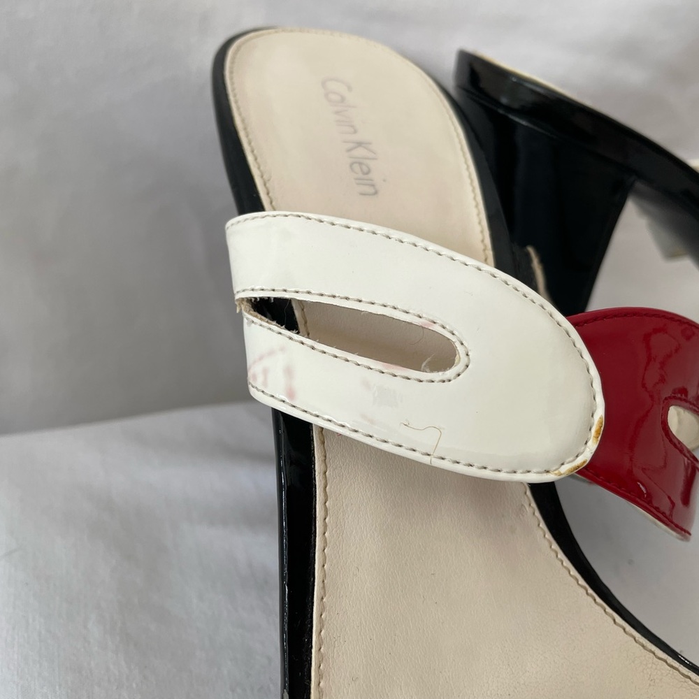 Size 10 Calvin Klein red, white and black patent leather slides/sandals. - Picture 4 of 6